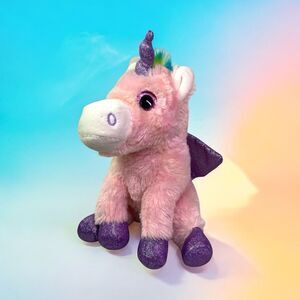 Anico Int’l Pink Unicorn with Purple Shimmer Paws Wings Rainbow Mane & Tail 10”